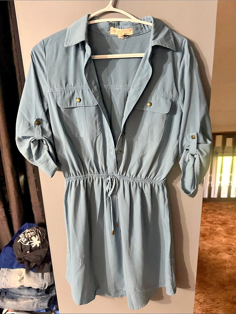 Bebop Utility Mini Dress in Blue Size Small Like New
